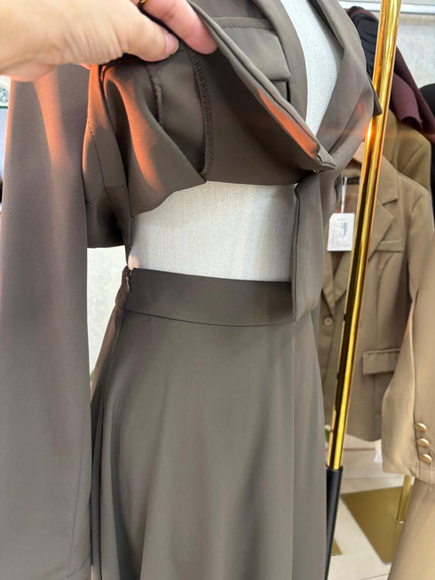 Crop Long Sleeves Blazer With Skirt Sets